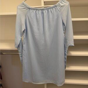 Tobi Blue Ruffled Smocked Dress with 3/4 Dolman Sleeves